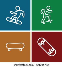 Extreme icons set. set of 4 extreme outline icons such as skateboard, snowboard, skate board