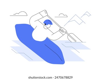 Extreme kayaking isolated cartoon vector illustrations. Young man in helmet kayaking on the river, sea waves, recreational outdoor activity, water splash, extreme sport vector cartoon.