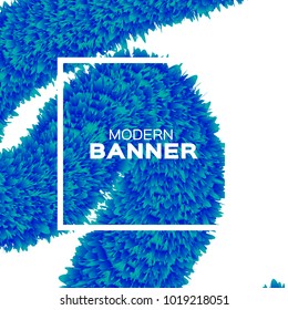 Extreme Liquid Wave magnification. Poster. Blue Hair Fur Shapes under the microscope with Square frame. Bacteria, Space for text. Colorful Dynamic Effect on white. Modern Template Banner.