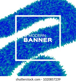 Extreme Liquid Wave magnification. Poster. Blue Hair Fur Shapes under the microscope with Square frame. Bacteria, Space for text. Colorful Dynamic Effect on white. Modern Template Banner. Fluid