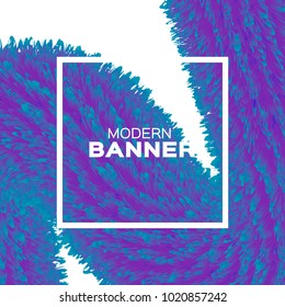 Extreme Liquid Wave magnification. Poster. Violet Blue Hair Fur Shapes under the microscope with Square frame. Bacteria, Space for text. Colorful Dynamic Effect on white. Modern Template Banner. Fluid