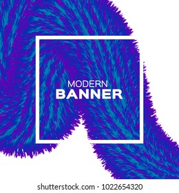 Extreme Liquid Wave magnification. Poster. Blue Hair Fur Shapes under the microscope with Square frame. Bacteria, Space for text. Colorful Dynamic Effect on white. Modern Template Banner.