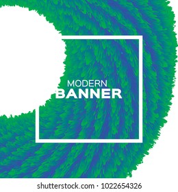 Extreme Liquid Wave magnification. Poster. Green Hair Fur Shapes under the microscope with Square frame. Space for text. Colorful Dynamic Effect on white. Modern Template Banner. Vector