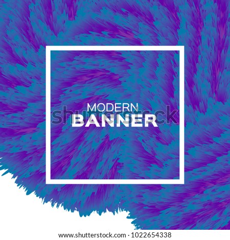 Extreme Liquid Wave magnification. Poster. Violet Blue Hair Fur Shapes under the microscope with Square frame. Bacteria, Space for text. Colorful Dynamic Effect on white. Modern Template Banner.