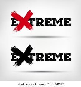 Extreme. Logo with the word extreme. X with grunge style. Handmade strokes. vector