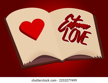 Extreme Love word on a book, cartoon vector illustration.