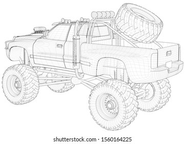 Extreme Monster Truck Bumper Vector 05. Isolated Illustration On White Background.