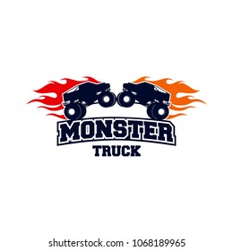 Extreme Monster Truck Logo, Extreme Monster Truck With Fire Flame Logo Template