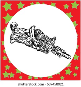 extreme motocross rider on a motorcycle jumping - vector illustration sketch hand drawn with black lines, isolated on white background