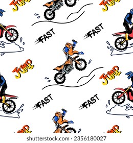 extreme Motorbike cartoon pattern design .motorcycle extreme pattern for kids clothing, printing, fabric ,cover.motorcycle extreme dirty seamless pattern.