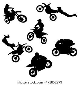 Extreme Motorbike Rider Silhouettes -Vector Illustration