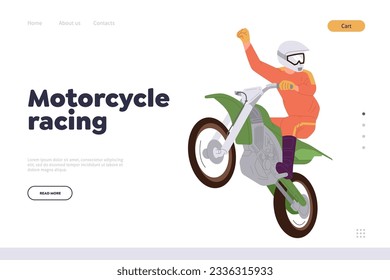 Extreme motorcycle racing activity sportive challenge adventure landing page design template