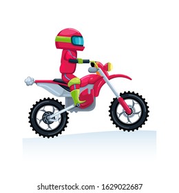 Extreme Motorcyclist Rides A Red Sports Bike. Flat Style. Isolate Vector Illustration.