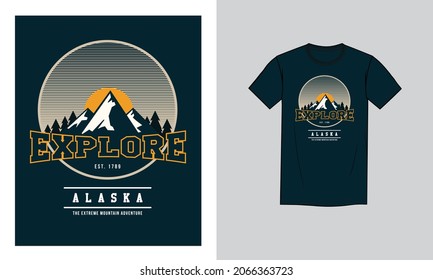 EXTREME Mountain Adventure. Explore ALASKA. Vintage Printed T-shirt for Latest Trend