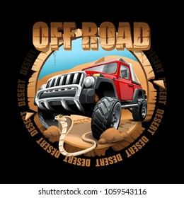 Extreme Off Road Vehicle SUV on a desert. Vector illustration.