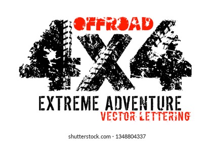 Extreme Off-Road hand drawn grunge lettering. Dust words, unique letters. Beautiful vector illustration. Editable graphic element in black, red colors isolated on white background.