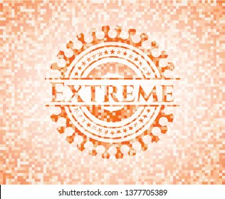 Extreme orange tile background illustration. Square geometric mosaic seamless pattern with emblem inside.