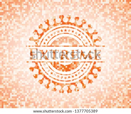 Extreme orange tile background illustration. Square geometric mosaic seamless pattern with emblem inside.