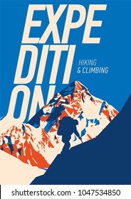 Extreme Outdoor Adventure Poster. High Mountains Illustration.