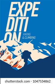 Extreme outdoor adventure poster. High mountains illustration.