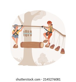 Extreme outdoor camp isolated cartoon vector illustration. Extreme summer camp, outdoor activity, survival camping, wooden obstacle course, parkour adventure, sport education vector cartoon.