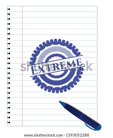 Extreme pen effect. Blue ink. Vector Illustration. Detailed.