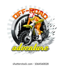 Extreme red Off Road Motorbike, Adventure. Vector illustration.