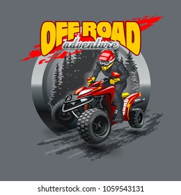 Extreme red Off Road Quad Bike. Vector illustration.