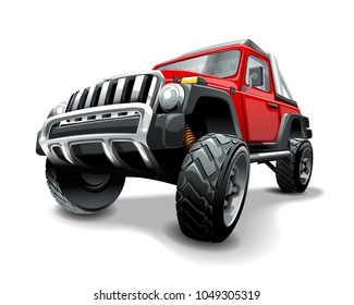 Extreme red Off Road Vehicle SUV. Isolated vector illustration.