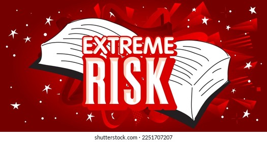 Extreme Risk word on a book, cartoon vector illustration.