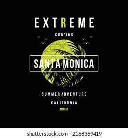 extremoso, santa monica gráfico, vector tipográfico, ilustración temática de playa, buen uso para camiseta impresa y otros usos 