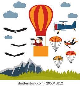 extreme selfie air balloon flat design illustration