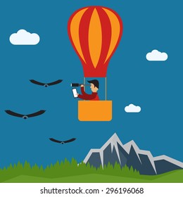 extreme selfie air balloon flat design illustration