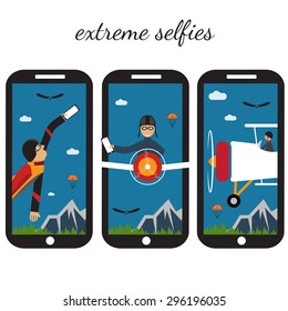 extreme selfie flat design illustration