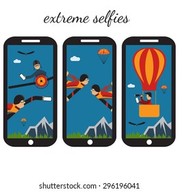 extreme selfie flat design illustration