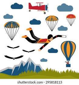 extreme selfie parachutist flat design illustration