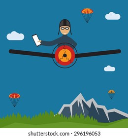 extreme selfie pilot flat design illustration