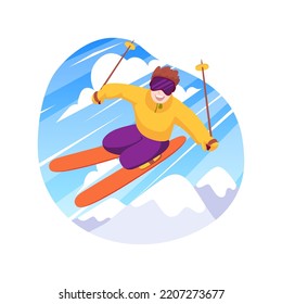 Extreme skiing isolated cartoon vector illustration. Young teenager in special equipment enjoying skiing, extreme winter sport, active lifestyle and adventures, making jump vector cartoon.