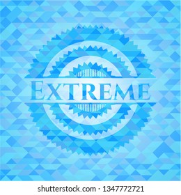 Extreme sky blue emblem with triangle mosaic background