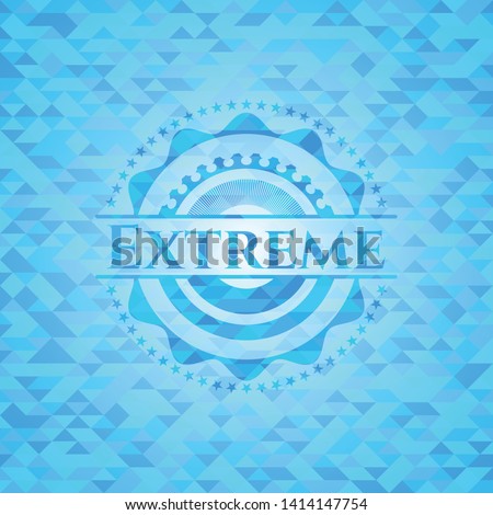 Extreme sky blue emblem with triangle mosaic background