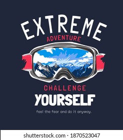 extreme slogan with ski glasses illustration