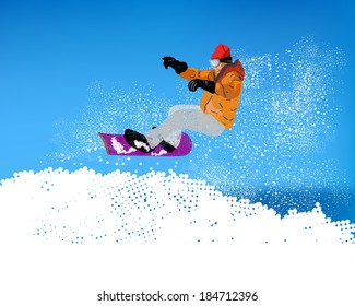 Extreme Snowboard.Mountain skiing.Vector