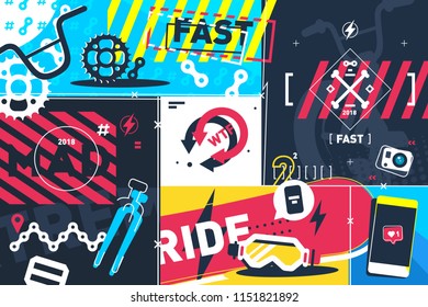Extreme sport abstract background. Fast ride on bike. Vector illustration