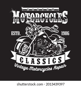 Bandera de club deportivo extremo vintage y moto moderna ilustración de ciclismo retro de motocicleta estilo Vintage Personalizado. Esta ilustración puede utilizarse como una impresión en camisetas y bolsas, estacionarias o como afiche.