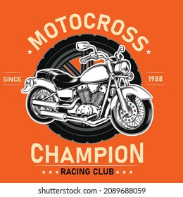Extreme sport club badge vintage and modern motorcycle retro cyclist illustration Vintage style Custom bike. This illustration can be used as a print on t-shirts and bags, stationary or as a poster.