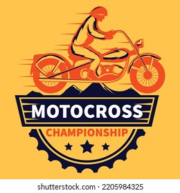 Extreme sport club badge vintage and modern motorcycle retro cyclist illustration Vintage style Custom bike. This illustration can be used as a print on t-shirts and bags, stationary or as a poster.