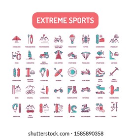 Extreme sport color line icons set. Activities perceived as involving a high degree of risk. Pictogram for web page, mobile app, promo. UI UX GUI design element Editable stroke