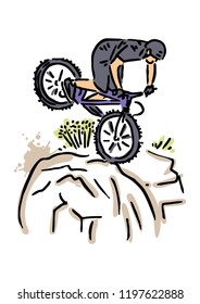 Extreme sport. Cyclist on rock
