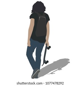 Extreme sport game, skateboarder in skate park. Skateboard vector silhouette illustration isolated on white background. Outdoor urban action. Boy with skateboard.
