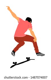 Extreme sport game, skateboarder in skate park, air jump trick. Skateboard vector illustration isolated on white background. Outdoor urban action. Sport accident. Injured athlete. Man acrobat skills.